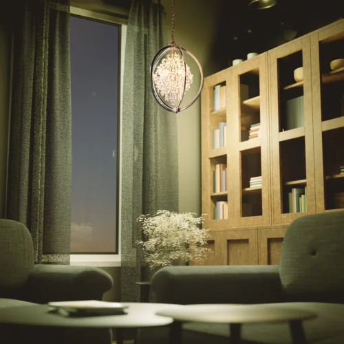 Philips Crescent suspended Chandelier (Ivory Gold)