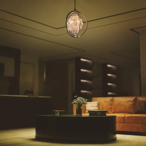 Philips Crescent suspended Chandelier (Ivory Gold)
